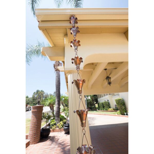 Copper 8.5-Ft Flower Rain Chain Rain Gutter Downspout - Image 4