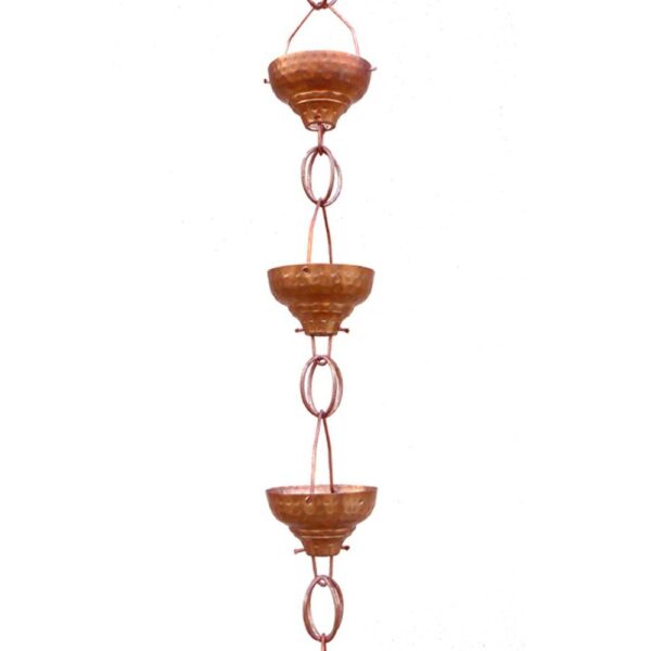 Pure Copper 8.5-Ft Rain Chain with 13 Hammered Funnel Shape Cups - Image 2