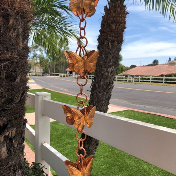Mariposa 8-Ft Butterfly Copper Rain Chain Downspout - Image 3