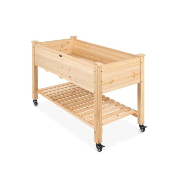 Solid Wood Locking Wheels Raised Mobile Garden Wood Planter Elevated Planter - Image 3