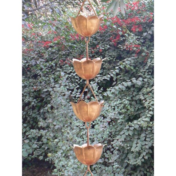 Lotus Flower 8.5-Ft Pure Copper Rain Chain for Rainwater Downspout - Image 2