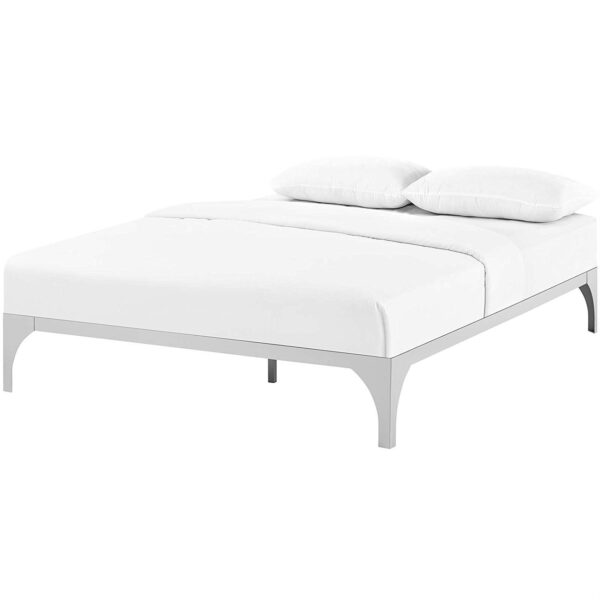 King size Modern Metal Platform Bed Frame in Silver Finish with Wood Slats - Image 2