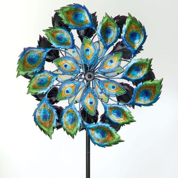 Peacock Solar Multi-Color Wind Spinner Outdoor Lawn Garden Decor - Image 3