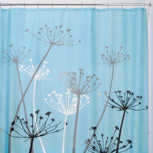 Black and Blue Thistle Flower Fabric Shower Curtain - Image 2