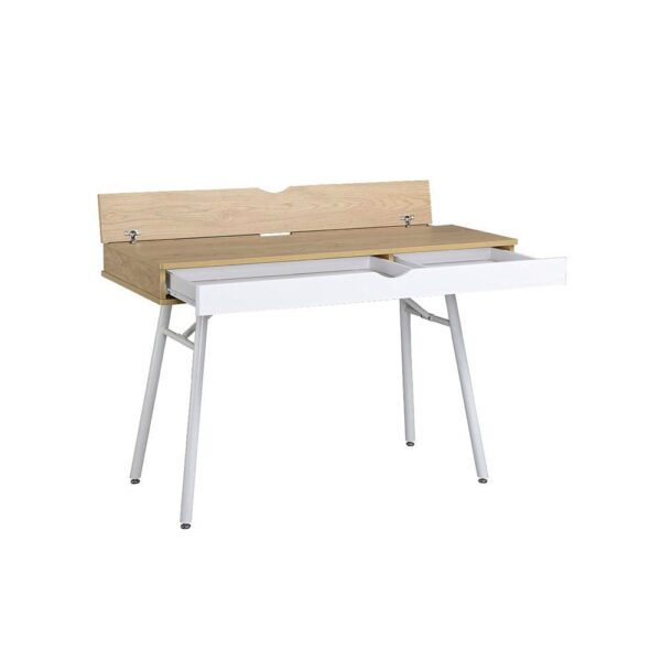 Modern Heavy Duty Laptop Computer Desk with Storage Drawer in Pine Wood Finish - Image 3