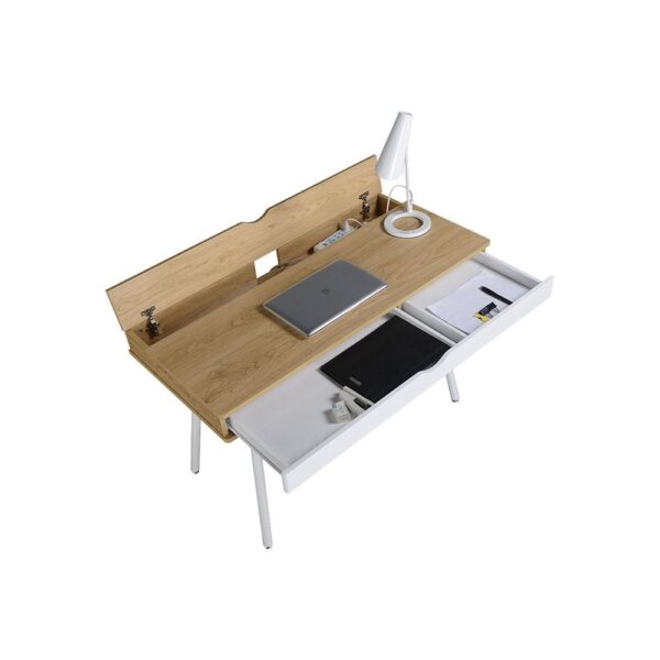Modern Heavy Duty Laptop Computer Desk with Storage Drawer in Pine Wood Finish - Image 4
