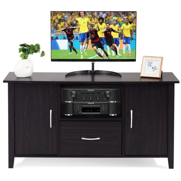 Modern 48-inch Dark Brown Wood TV Stand Media Cabinet - Image 2