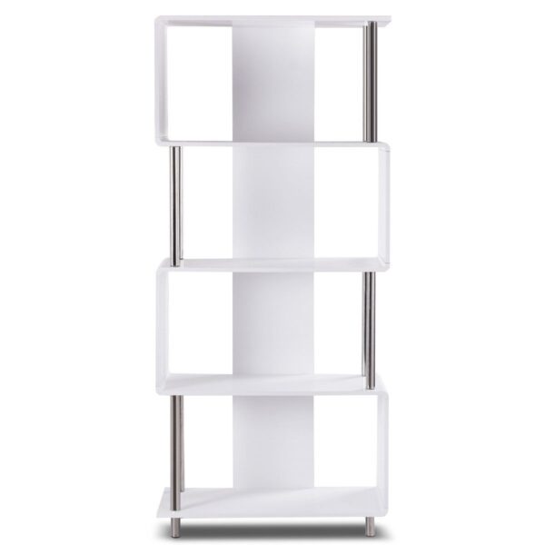 Modern 4-Shelf Metal Frame Bookcase in White Wood Finish - Image 2