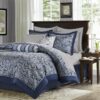 Queen size 12-piece Reversible Cotton Comforter Set in Navy Blue and White - Image 2