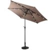 Tan 9-Ft Patio Umbrella with Steel Pole Crank Tilt and Solar LED Lights - Image 2