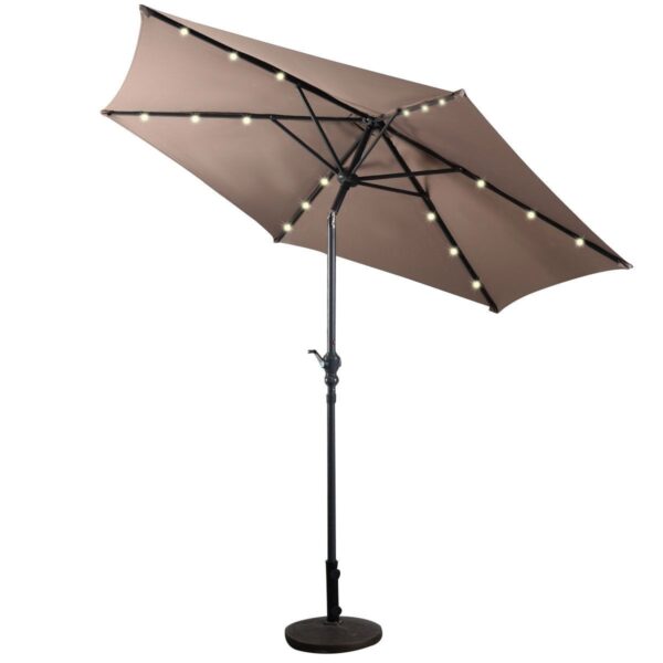 Tan 9-Ft Patio Umbrella with Steel Pole Crank Tilt and Solar LED Lights - Image 2