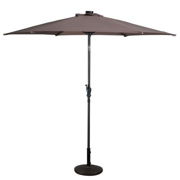 Tan 9-Ft Patio Umbrella with Steel Pole Crank Tilt and Solar LED Lights - Image 3