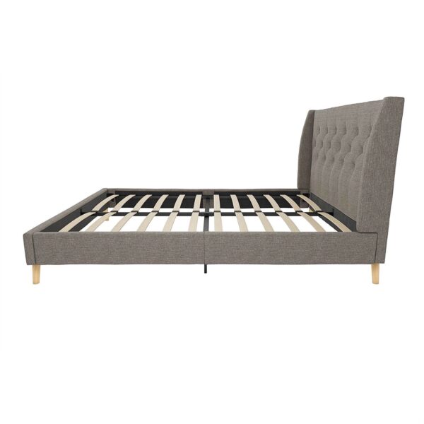 Full size Grey Linen Upholstered Platform Bed with Wingback Headboard - Image 2