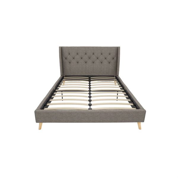 Full size Grey Linen Upholstered Platform Bed with Wingback Headboard - Image 3