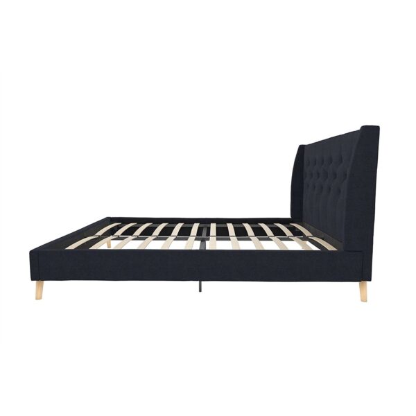 Queen Navy Blue Linen Upholstered Mid-Century Platform Bed with Wingback Headboard - Image 2