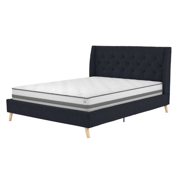 Full size Navy Blue Linen Upholstered Mid-Century Modern Wingback Platform Bed - Image 2
