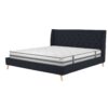 King Mid-Century Style Navy Blue Linen Upholstered Wingback Platform Bed - Image 3