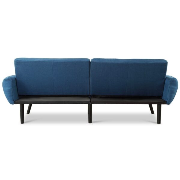 Modern Mid-Century Navy Blue Linen Futon Sofa Bed Couch - Image 3