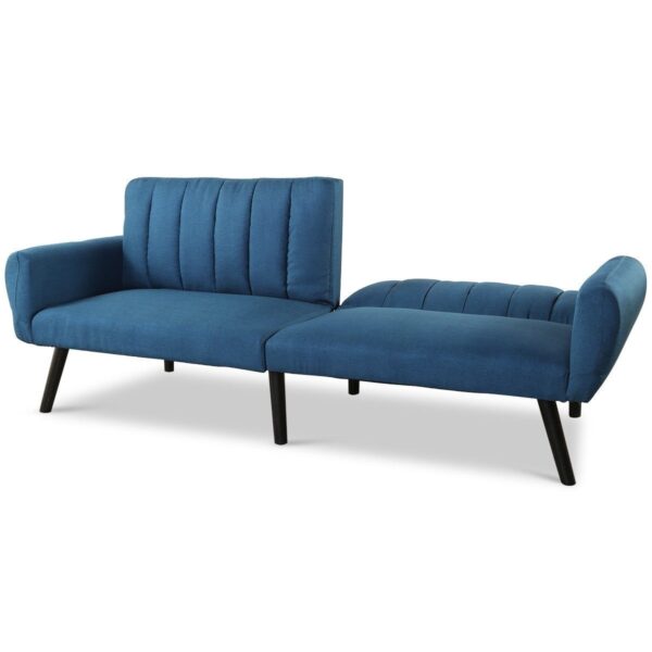 Modern Mid-Century Navy Blue Linen Futon Sofa Bed Couch - Image 4