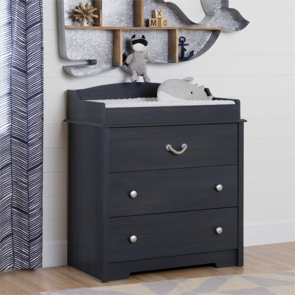 Nautical Nursery 3 Drawer Rope Handle Baby Changing Table in Dark Blue - Image 2