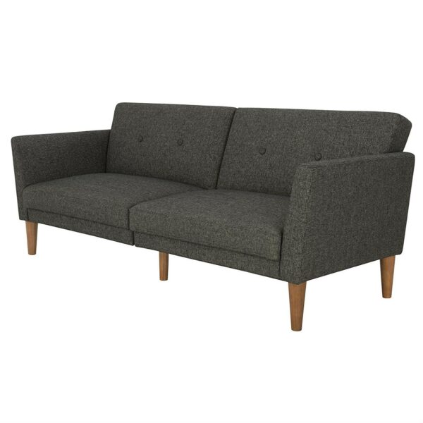 Mid-Century Style Grey Linen Upholstered Futon Sofa Bed with Wooden Legs - Image 2