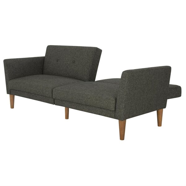 Mid-Century Style Grey Linen Upholstered Futon Sofa Bed with Wooden Legs - Image 3