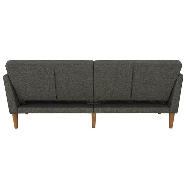 Mid-Century Style Grey Linen Upholstered Futon Sofa Bed with Wooden Legs - Image 5