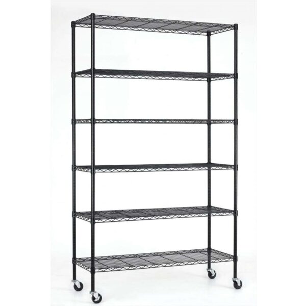 Heavy Duty 6-Shelf Adjustable Metal Shelving Rack with Casters - Image 2