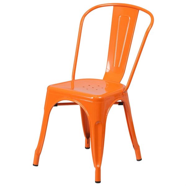 Set of 4 Outdoor Indoor Orange Metal Stacking Bistro Dining Chairs - Image 2