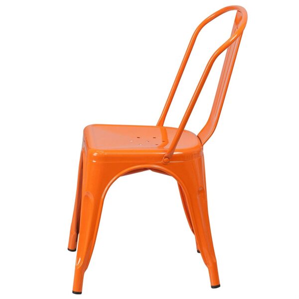 Set of 4 Outdoor Indoor Orange Metal Stacking Bistro Dining Chairs - Image 3