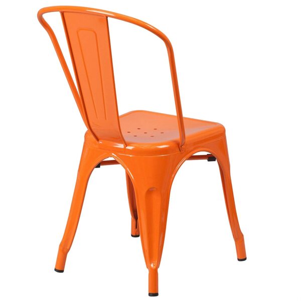 Set of 4 Outdoor Indoor Orange Metal Stacking Bistro Dining Chairs - Image 4