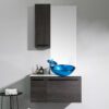Modern Blue Glass Bathroom Vessel Sink and Faucet with Chrome Drain - Image 3
