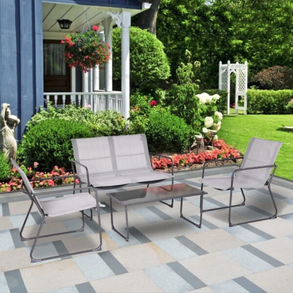 Outdoor Black Steel Frame 4-Piece Patio Furniture Set - Image 2