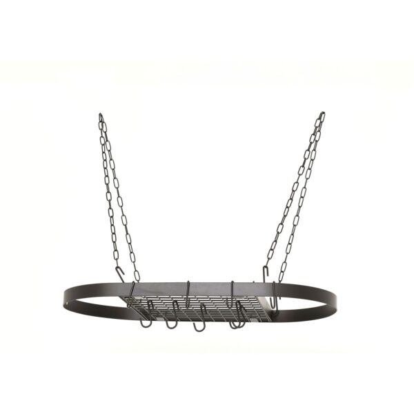 Oval Hanging Pot Rack with Chains and 2 Hooks in Matte Black - Image 2