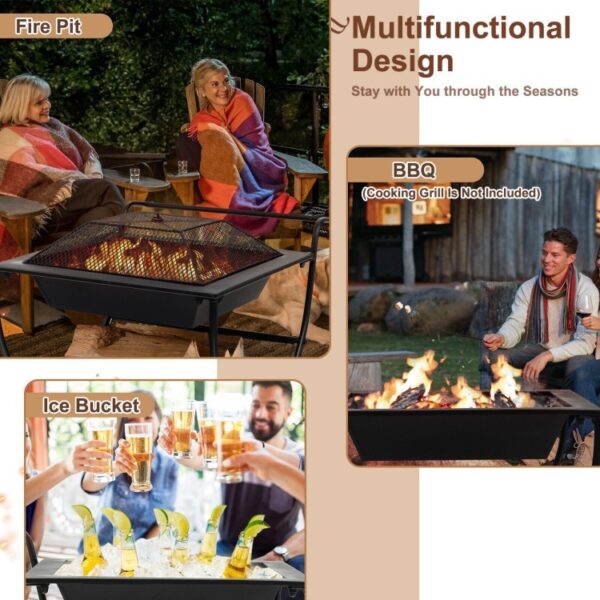 Portable Outdoor Wheeled Log Storage Rack and Wood Burning Fire Pit - Image 4