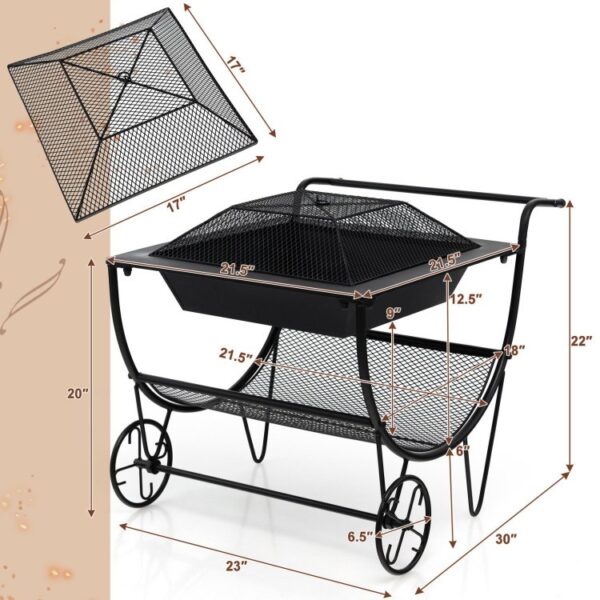 Portable Outdoor Wheeled Log Storage Rack and Wood Burning Fire Pit - Image 5