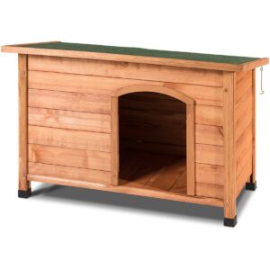 Large Solid Wood Outdoor Dog House with Hinged Asphalt Roof