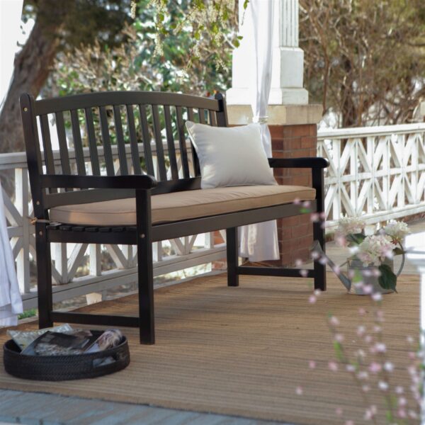 5-Ft Outdoor Curved Back Garden Bench with Armrest in Black Wood Finish - Image 2