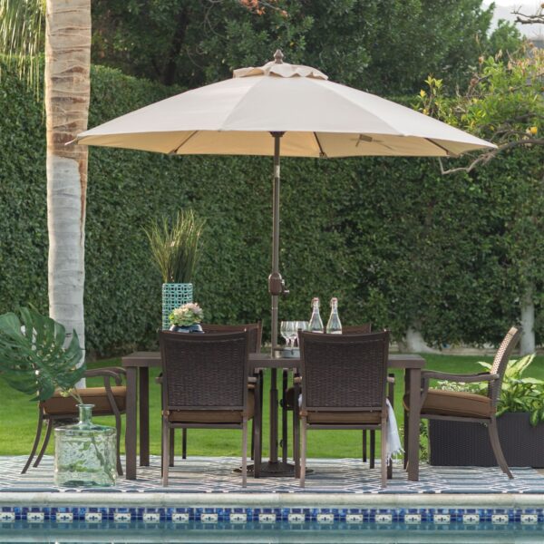 Beige Canopy 9-Ft Patio Umbrella with Push Button Tilt and Bronze Finish Pole - Image 2