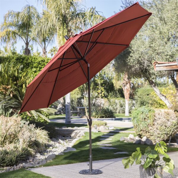 Push Button Tilt 11-Ft Patio Umbrella with Brick Red Orange Canopy - Image 2