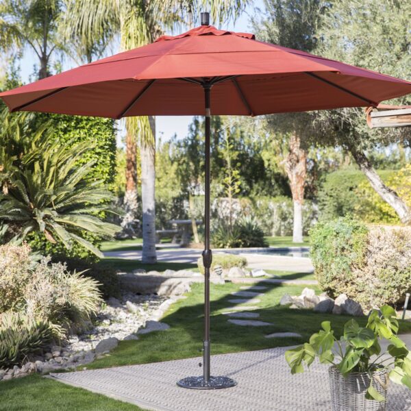 Push Button Tilt 11-Ft Patio Umbrella with Brick Red Orange Canopy - Image 3