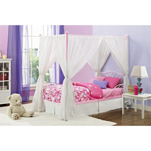 Twin size Sturdy Metal Canopy Bed in Pink - Image 2