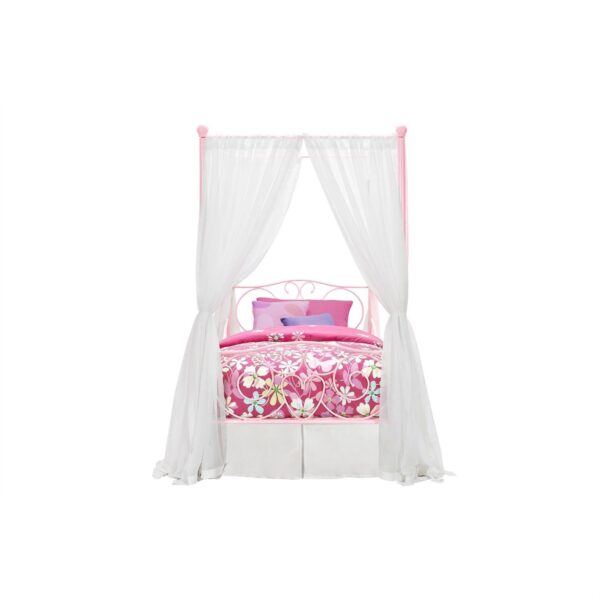 Twin size Sturdy Metal Canopy Bed in Pink - Image 5