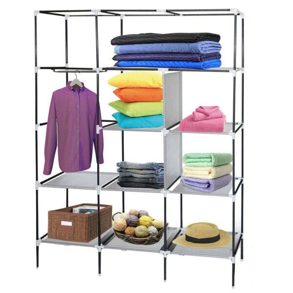 Grey 69-inch Portable Closet Organizer Shoe Rack Bedroom Wardrobe - Image 3