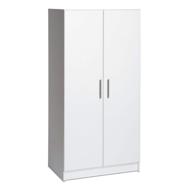 White 2-Door Wardrobe Cabinet with Hanging Rail and Storage Shelf - Image 2