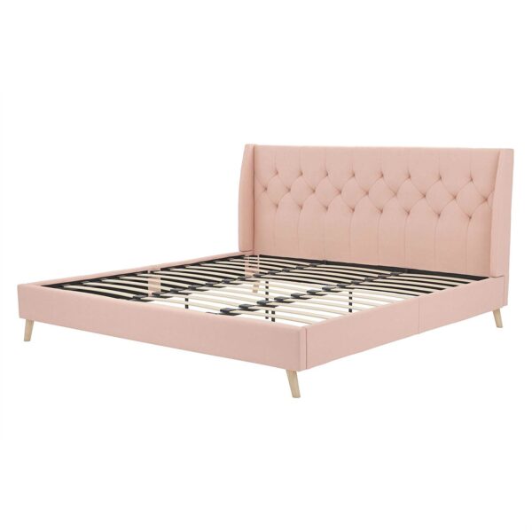 King size Pink Linen Upholstered Wingback Platform Bed Mid-Century Modern - Image 2