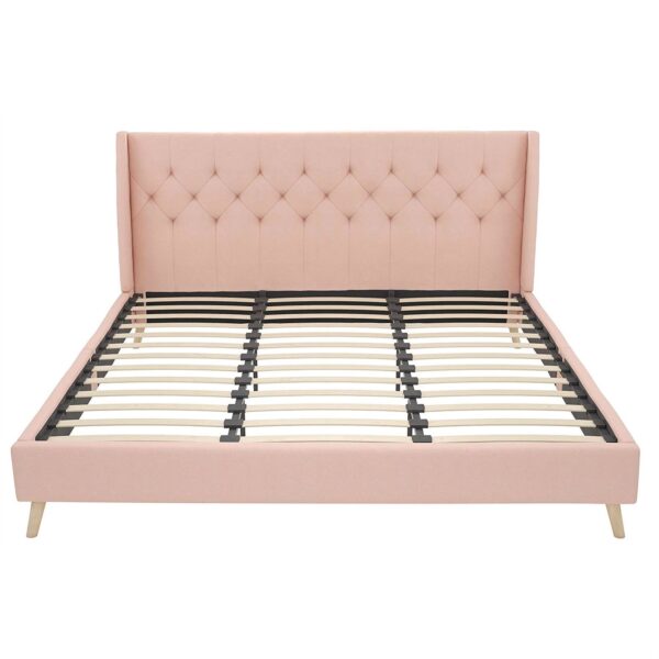 King size Pink Linen Upholstered Wingback Platform Bed Mid-Century Modern - Image 3