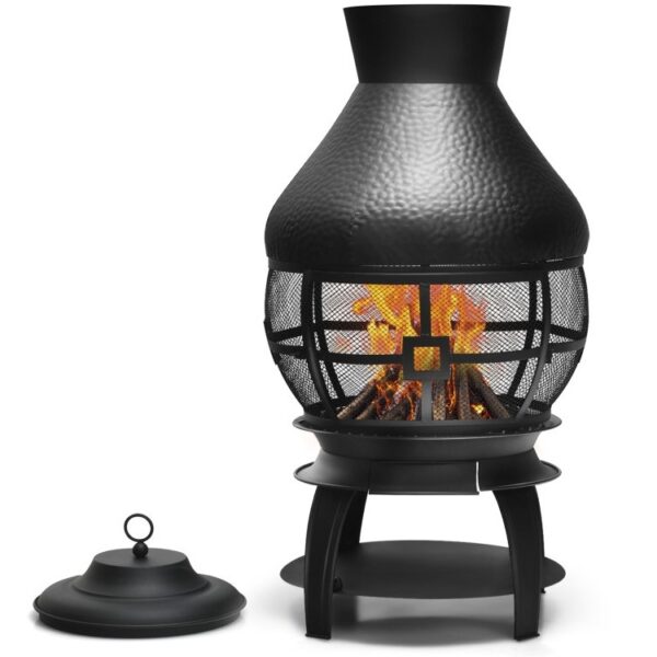 Portable Outdoor Wheeled Log Storage Rack and Wood Burning Fire Pit