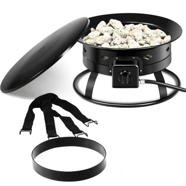 Portable Outdoor Black Metal Propane Fire Pit with Cover and Carry Kit - Image 4
