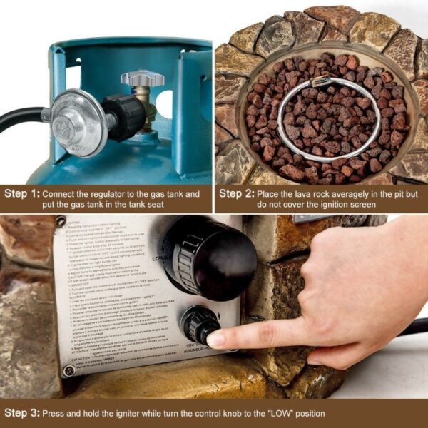 40,000 BTU Outdoor Circle Stone Gas Propane Fire Pit - Image 2